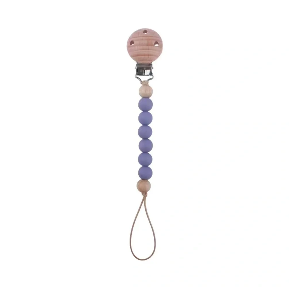 4 pack NEW Silicone & Wood Pacifier Clips